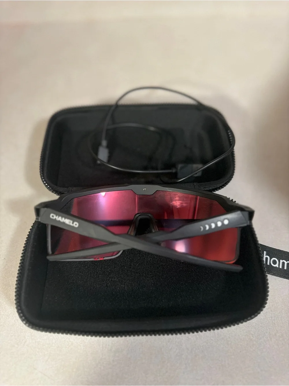 Chamelo Sport Shield Sunglasses with Red Mirrored Lens